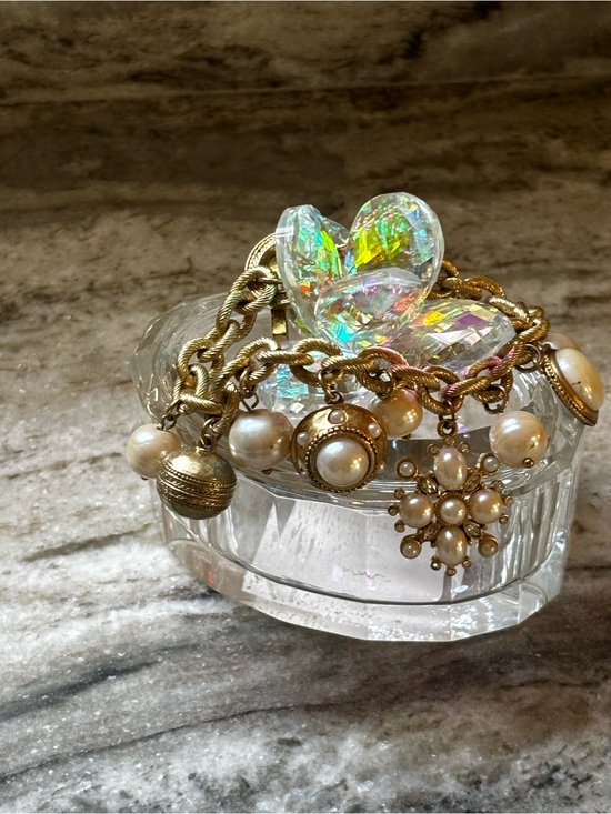 Carolee Jewelry - Carolee Gold-Tone Pearl Charm Bracelet with Crystal Accents